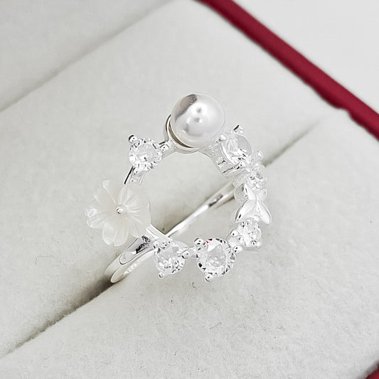 Anillo Zirconia Perla Flor
