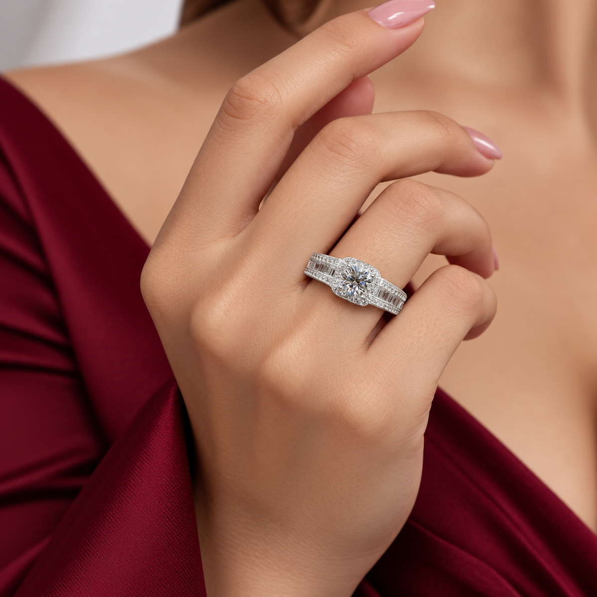 Anillo Cuadro Blanco Plata Ley 925