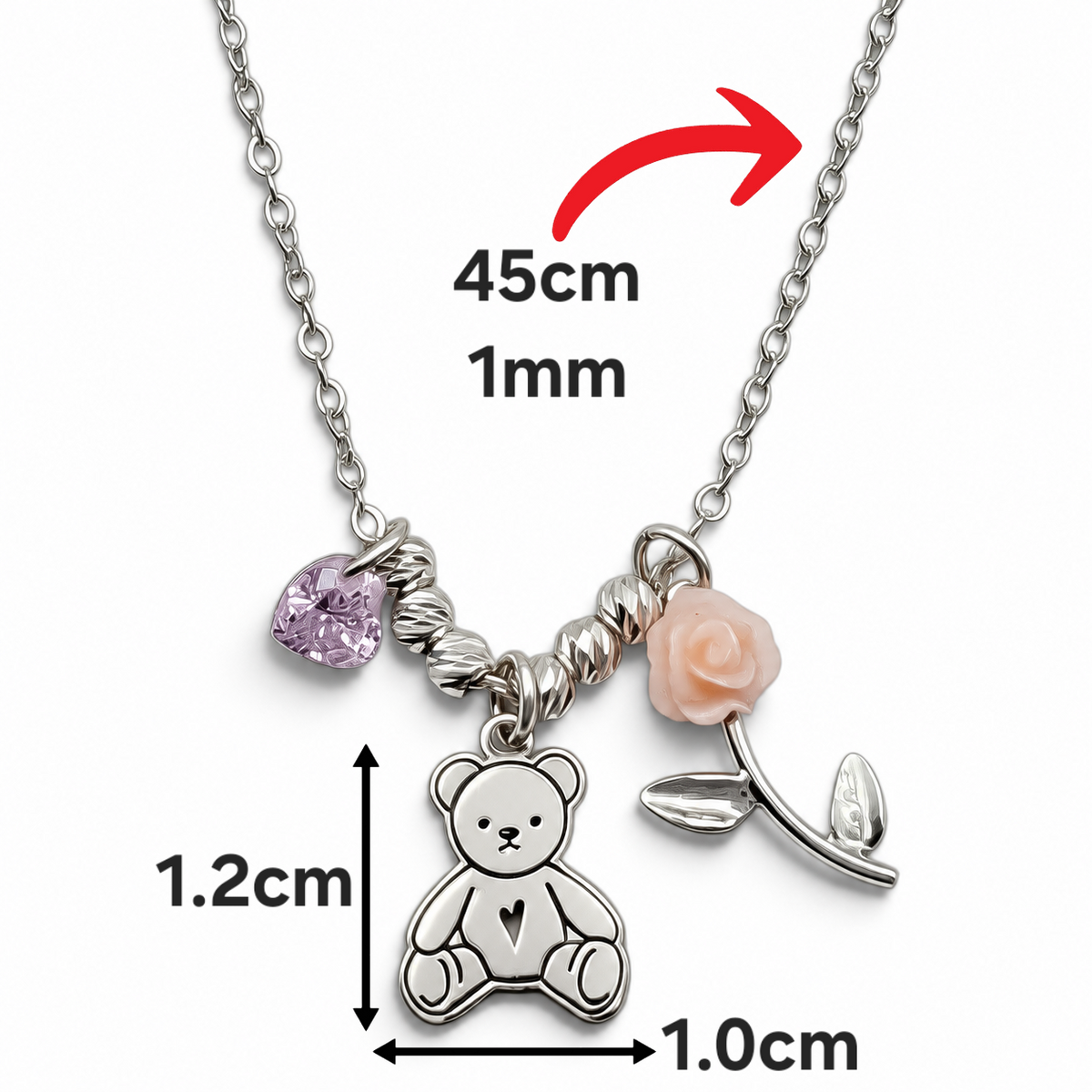 Collar Oso Rosa Naranja Plata Ley 925