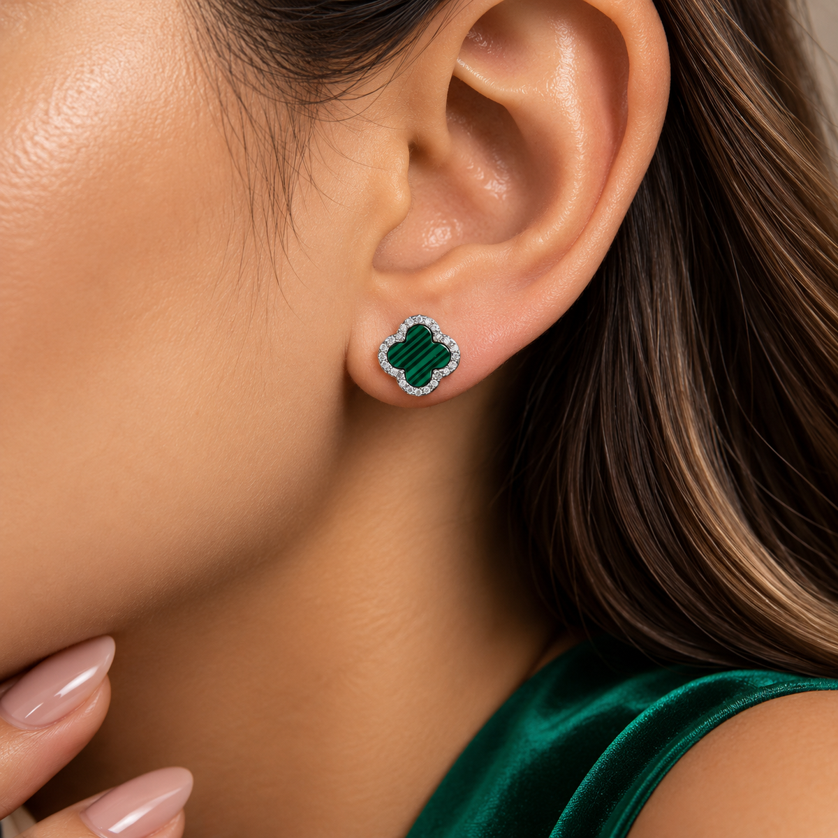 Arete Van Verde Plata Ley 925