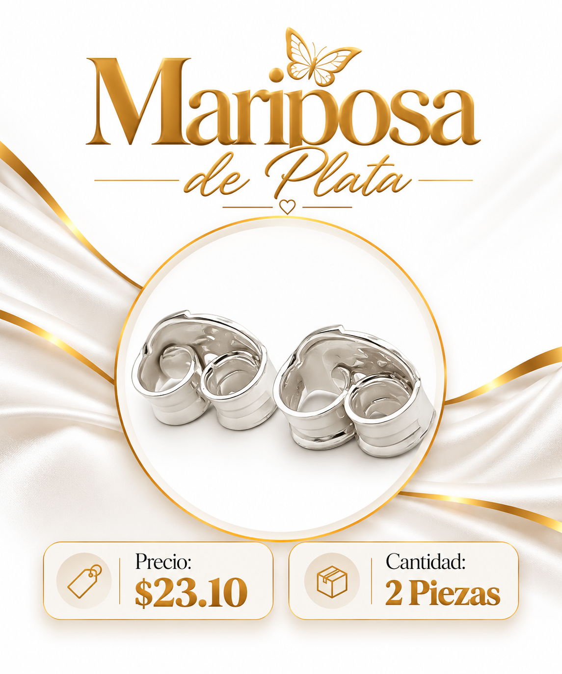 Par de Mariposa de Plata Ley 925