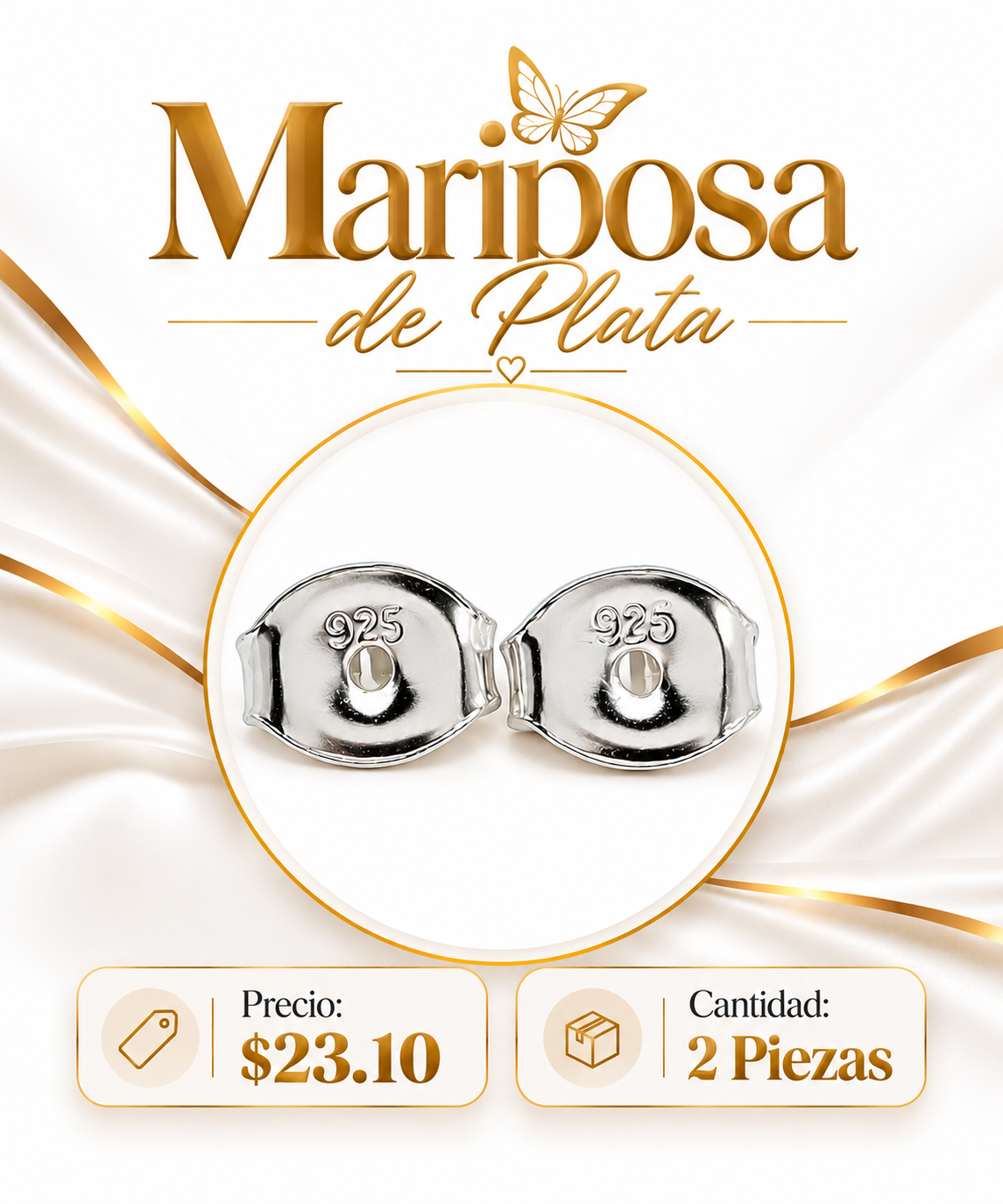 Par de Mariposa de Plata Ley 925