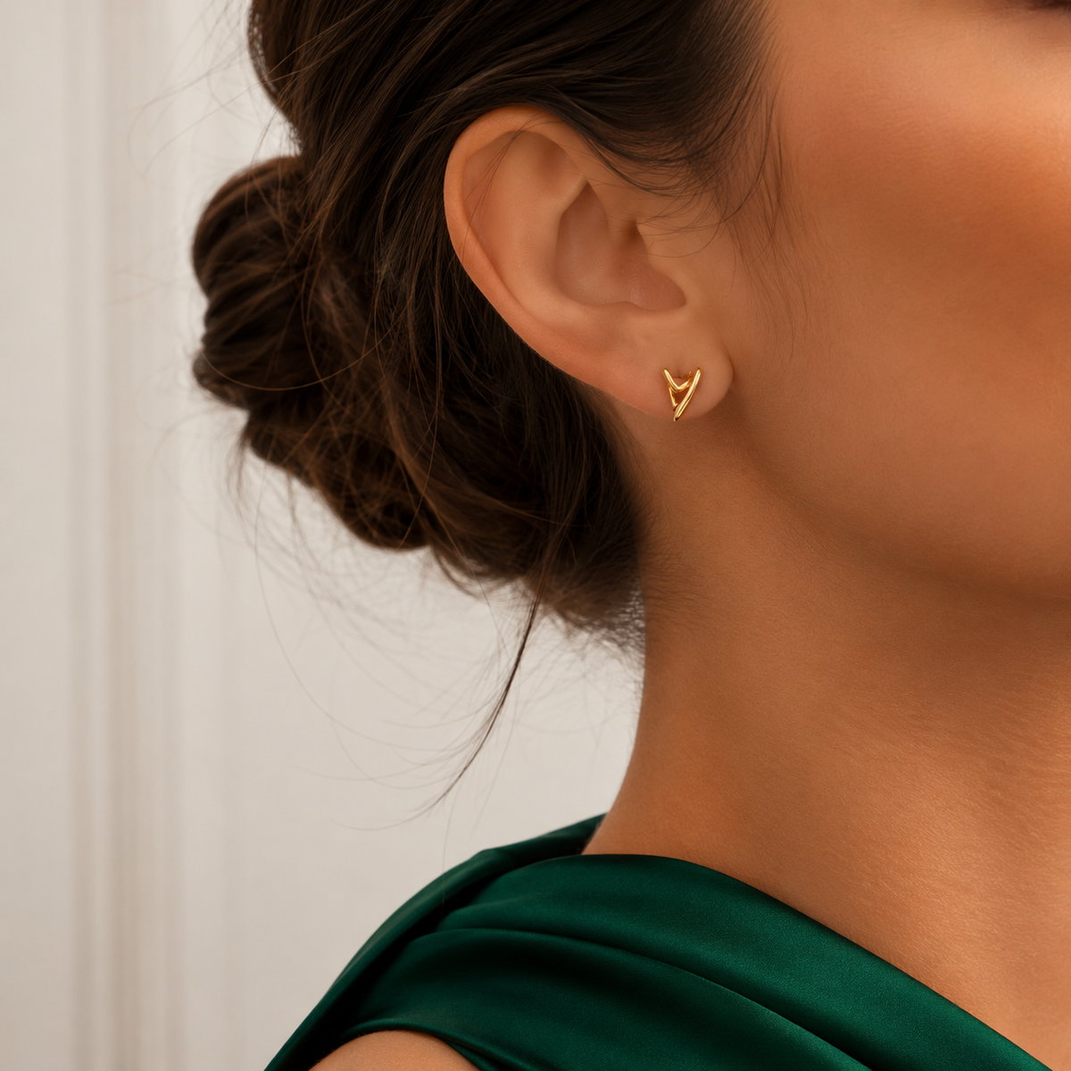 Arete Dorado Corazon Pan Plata Ley 925