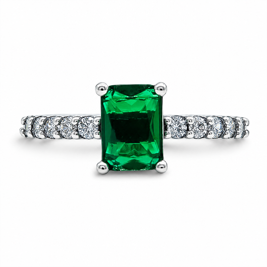 Anillo Zirconia Verde Pan Plata Ley 925