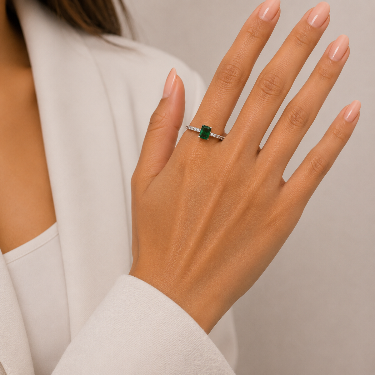 Anillo Zirconia Verde Pan Plata Ley 925