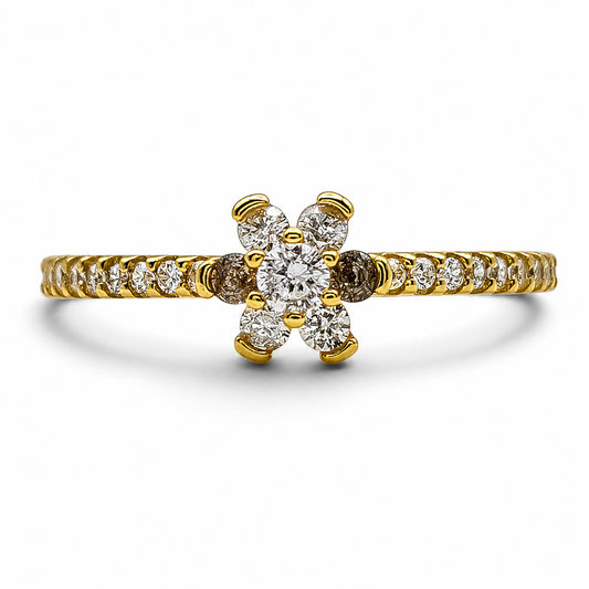 Anillo Dorado Flor Zirconia Plata Ley 925
