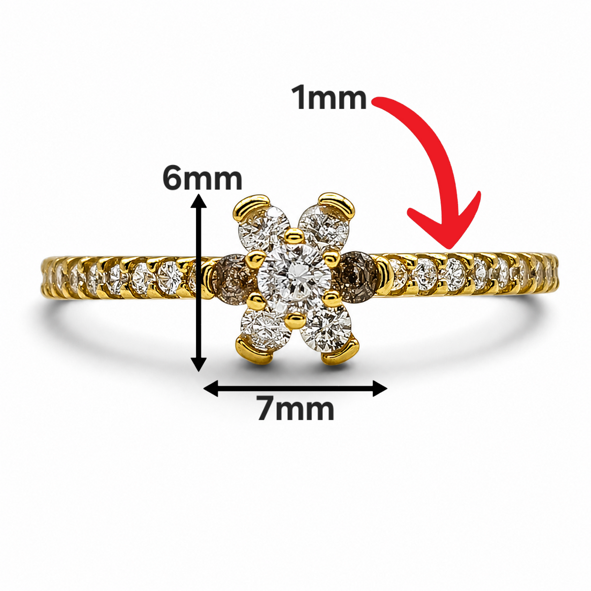 Anillo Dorado Flor Zirconia Plata Ley 925
