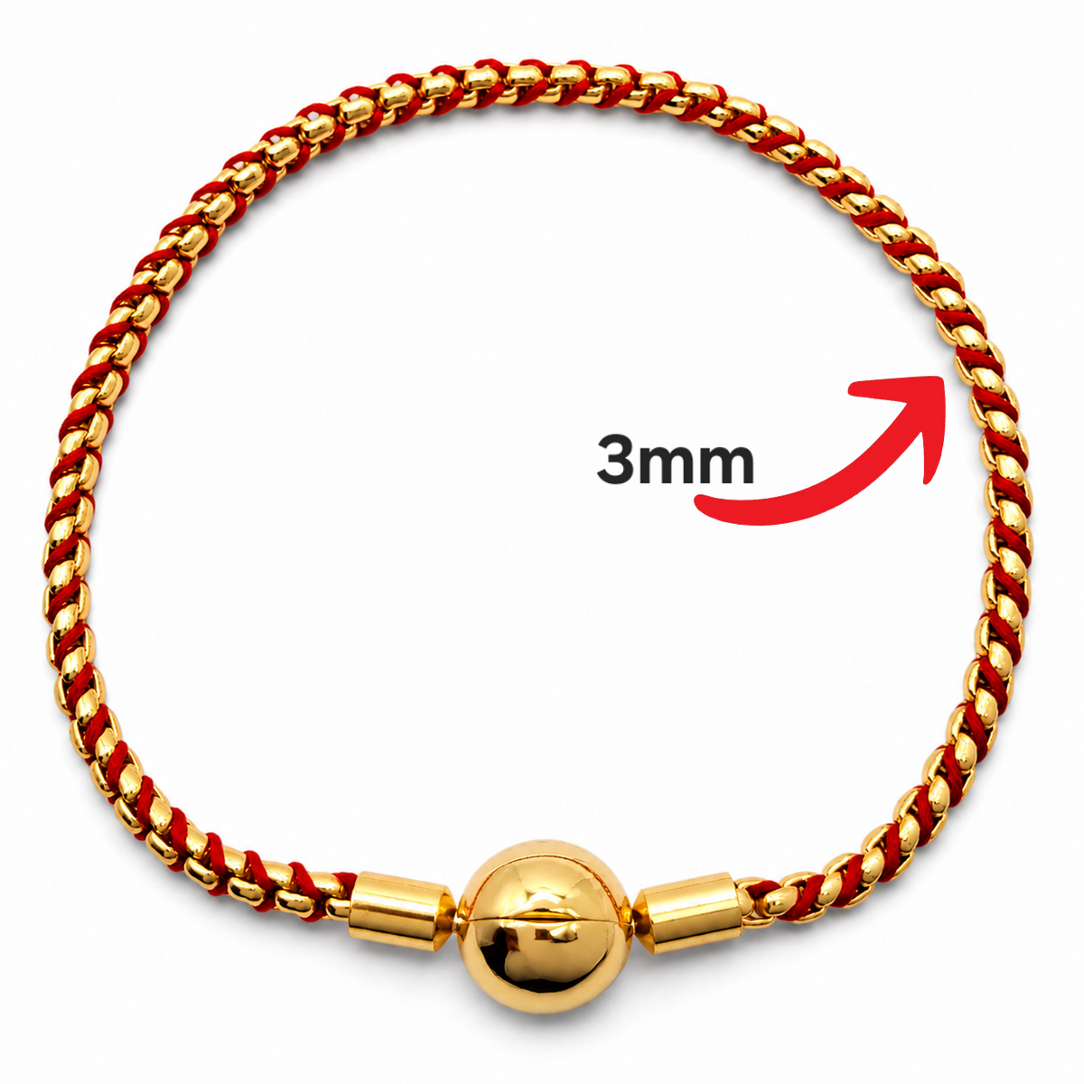 Pulsera Dorada Roja 3mm Pan Plata Ley 925