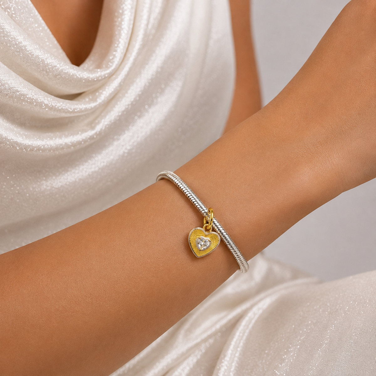 Charm Corazon Dorado Plata Ley 925
