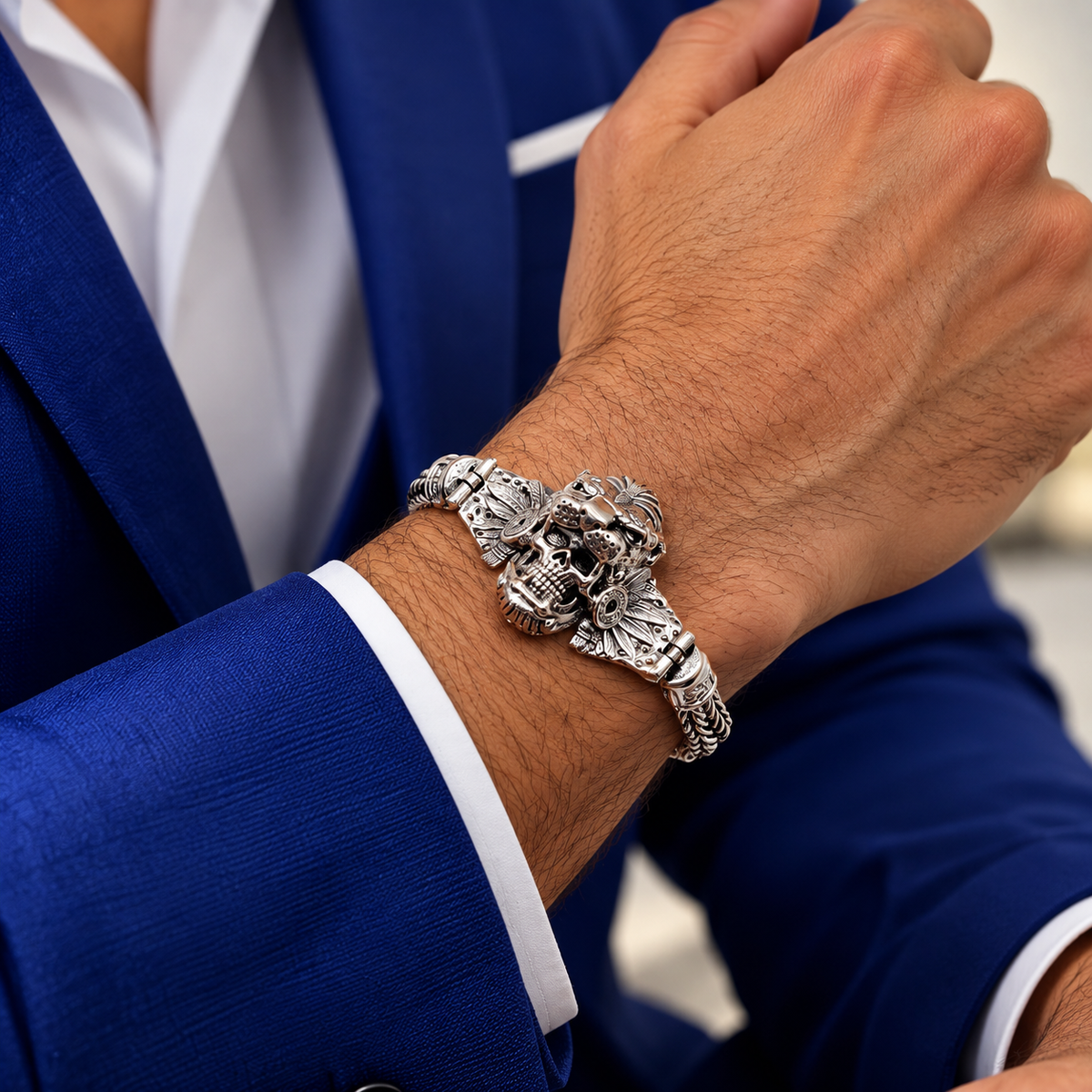 Pulso Azteca Jaguar 7mm Plata Ley 925