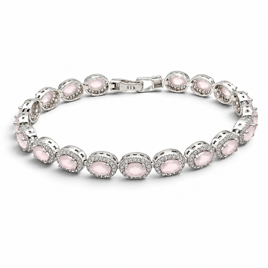 Pulsera Zirconia Cuarzo Rosa Plata Ley 925