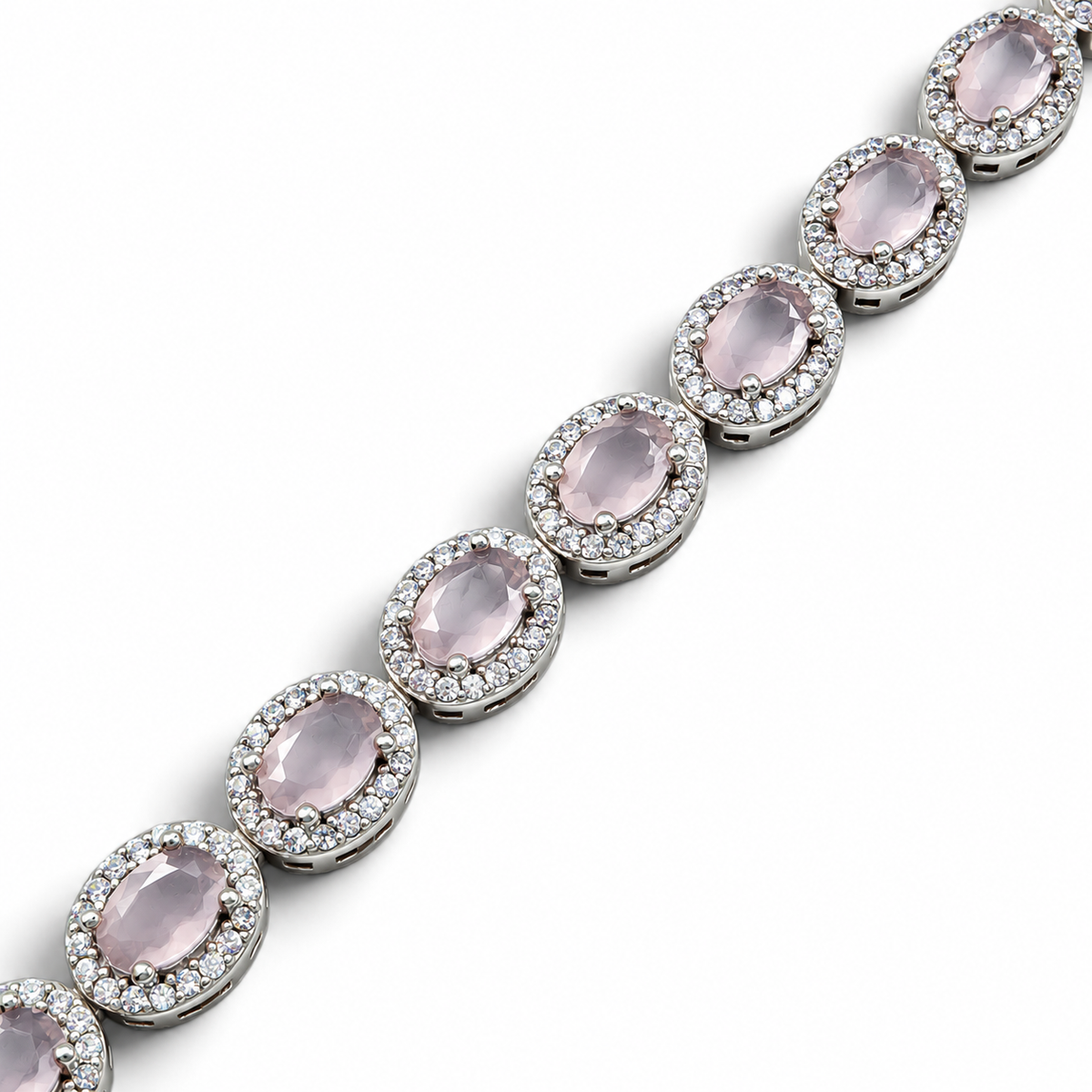 Pulsera Zirconia Cuarzo Rosa Plata Ley 925