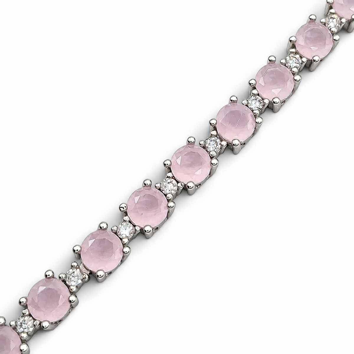 Pulsera Zirconia Redonda Cuarzo Rosa Plata Ley 925