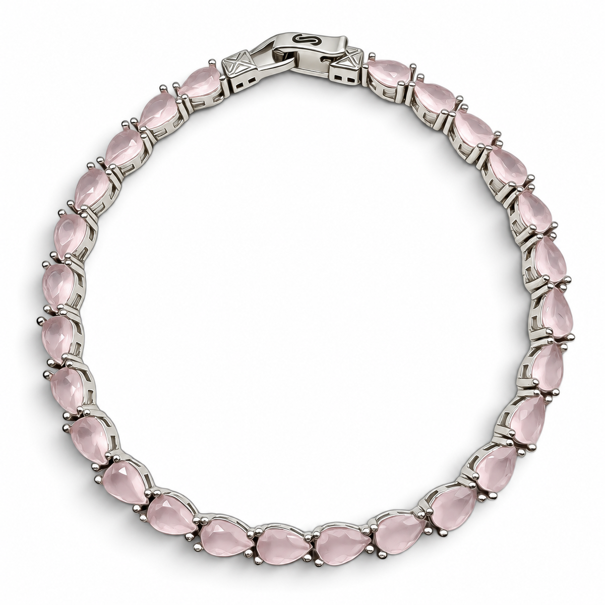 Pulsera Gotita Cuarzo Rosa Plata Ley 925