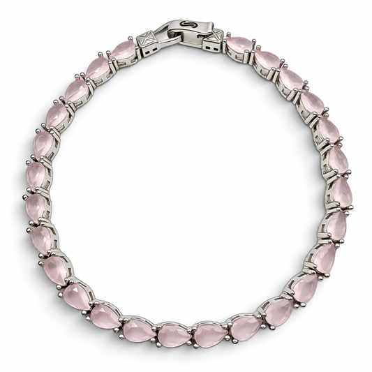 Pulsera Gotita Cuarzo Rosa Plata Ley 925
