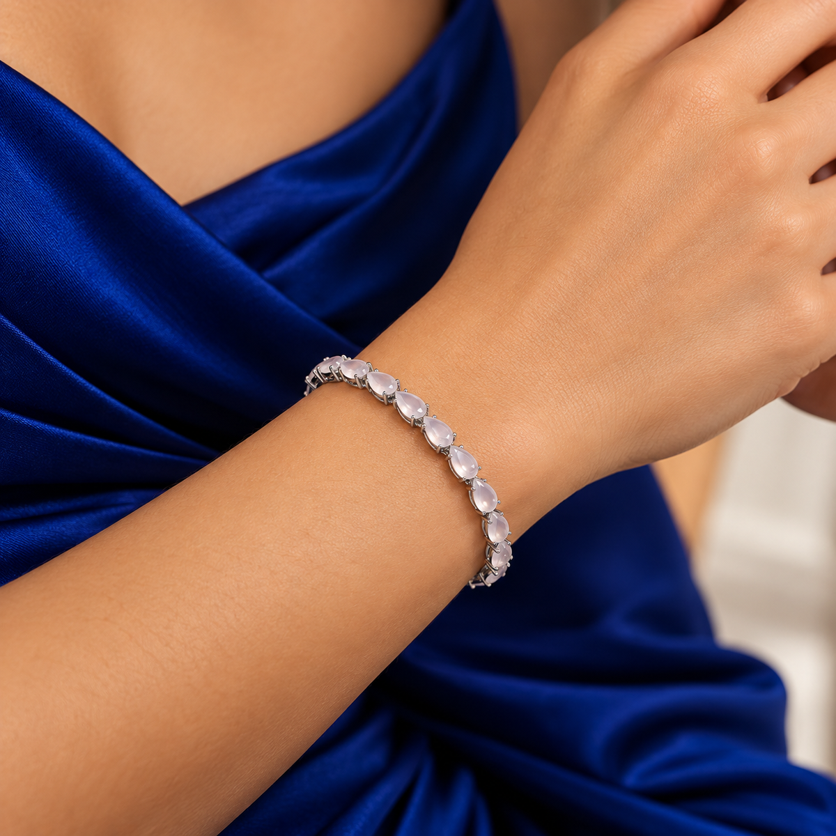 Pulsera Gotita Cuarzo Rosa Plata Ley 925