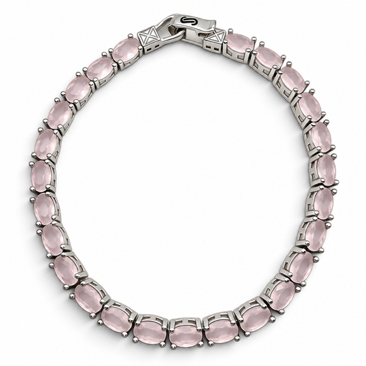 Pulsera Cuarzo Rosa Plata Ley 925