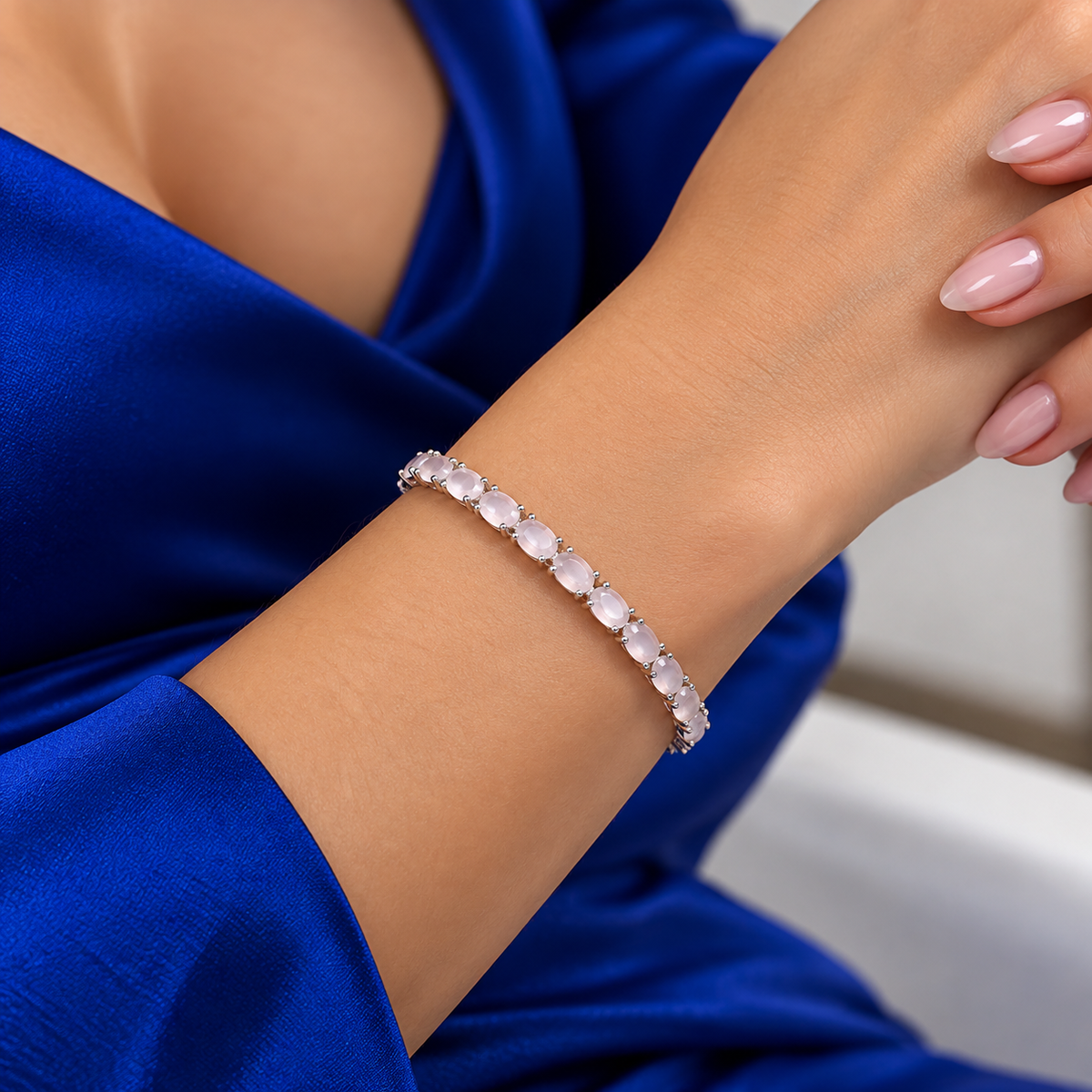 Pulsera Cuarzo Rosa Plata Ley 925