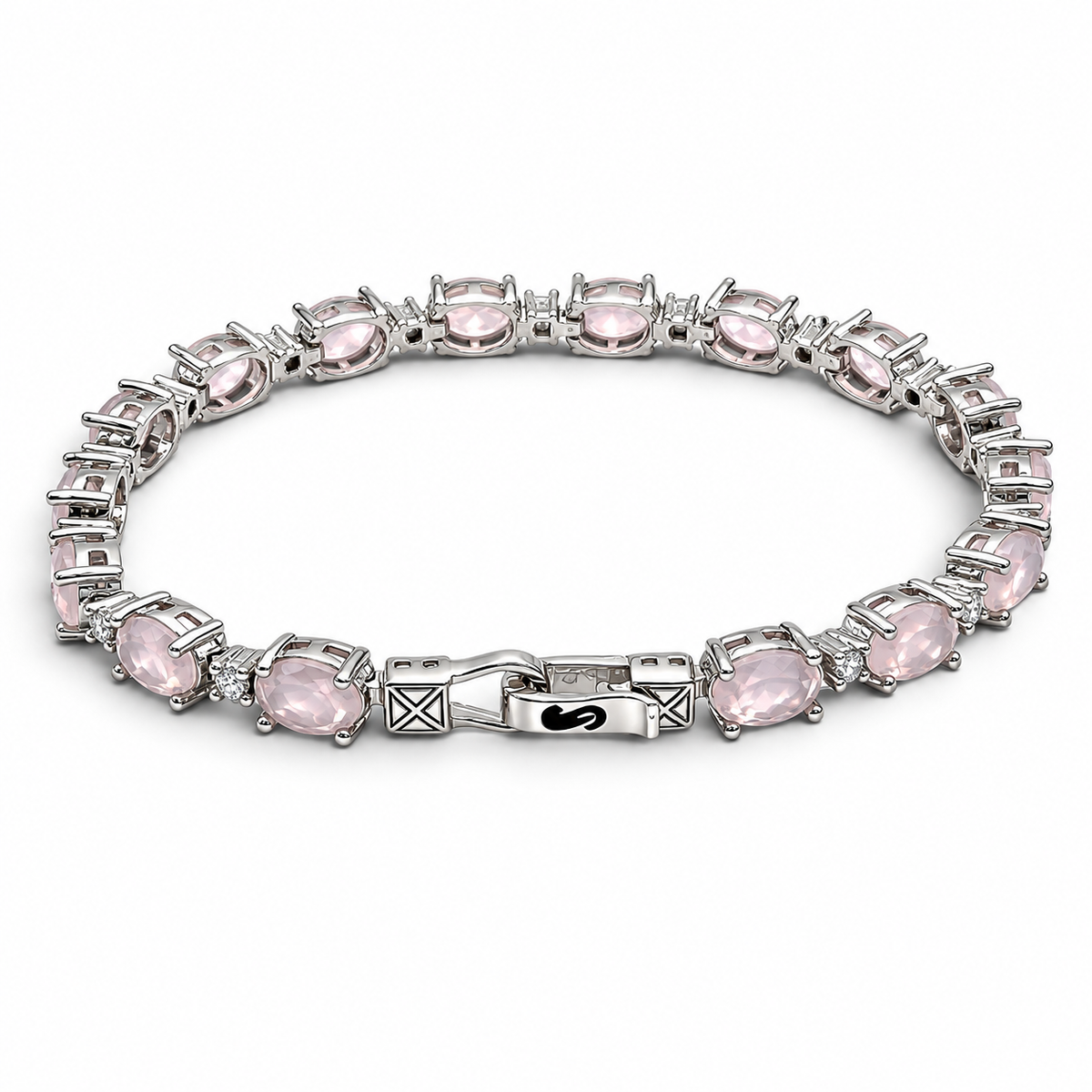 Pulsera Cuarzo Rosa Zirconia Plata Ley 925