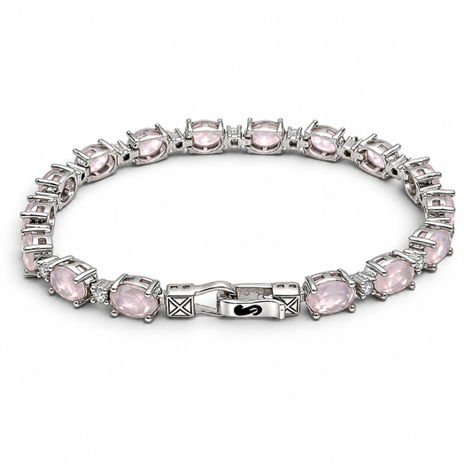 Pulsera Cuarzo Rosa Zirconia Plata Ley 925