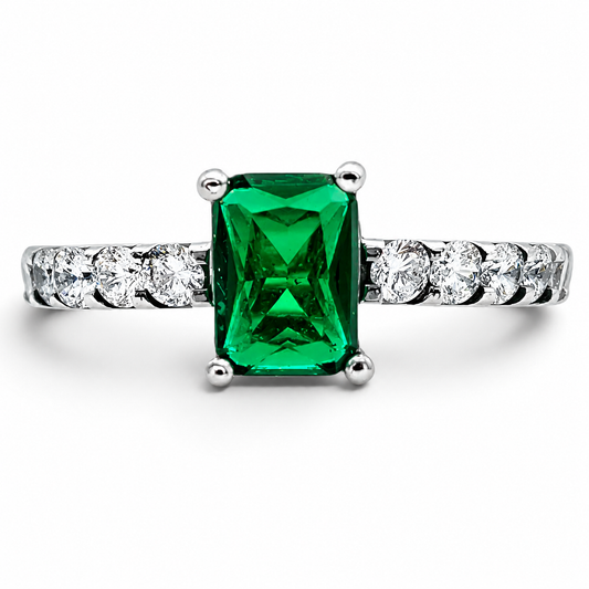 Anillo Verde Pan Plata Ley 925