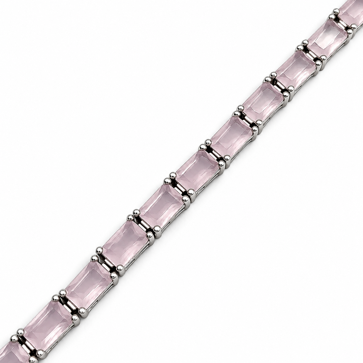 Pulsera Cuadro Cuarzo Rosa Plata Ley 925