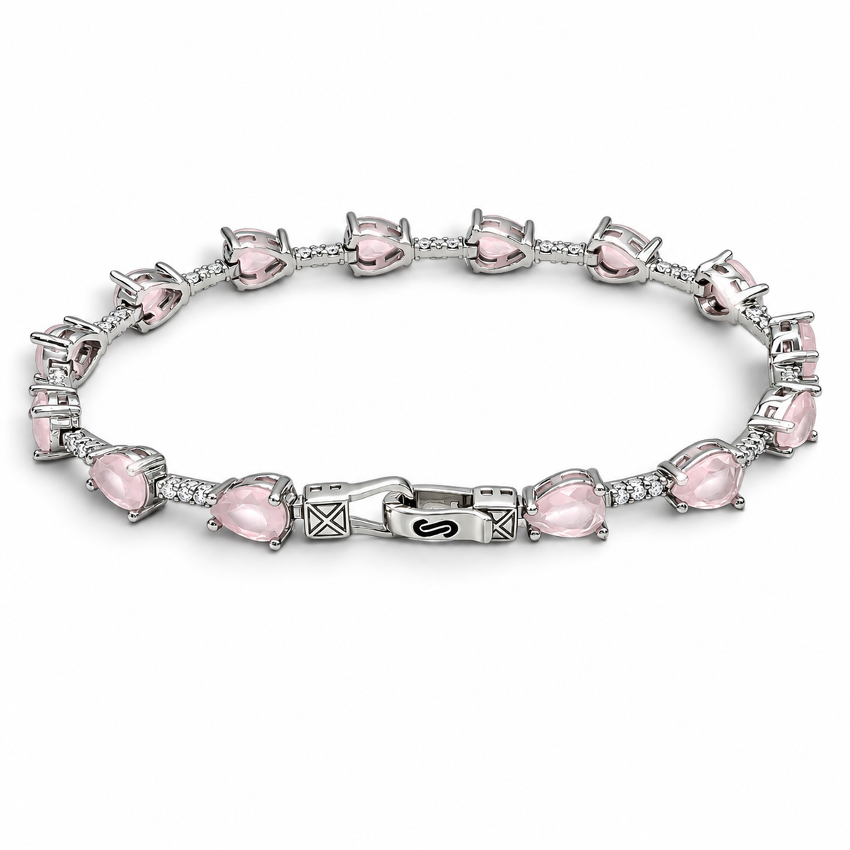 Pulsera Gota Zirconia Cuarzo Rosa Plata Ley 925