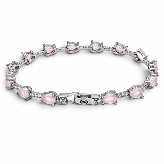 Pulsera Gota Zirconia Cuarzo Rosa Plata Ley 925