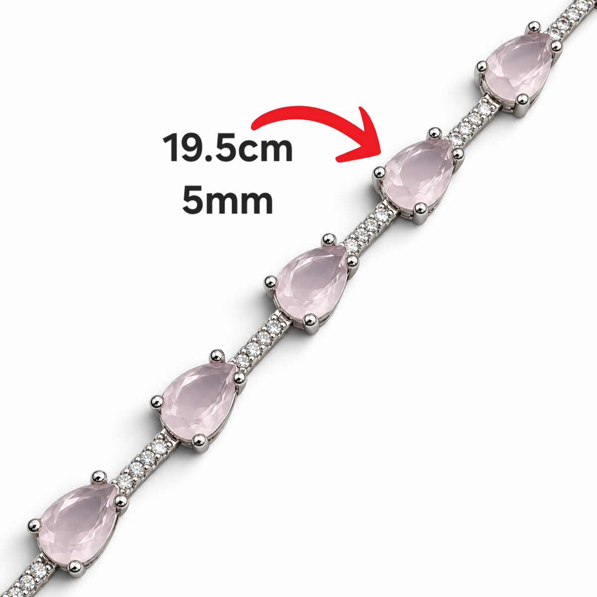 Pulsera Gota Zirconia Cuarzo Rosa Plata Ley 925