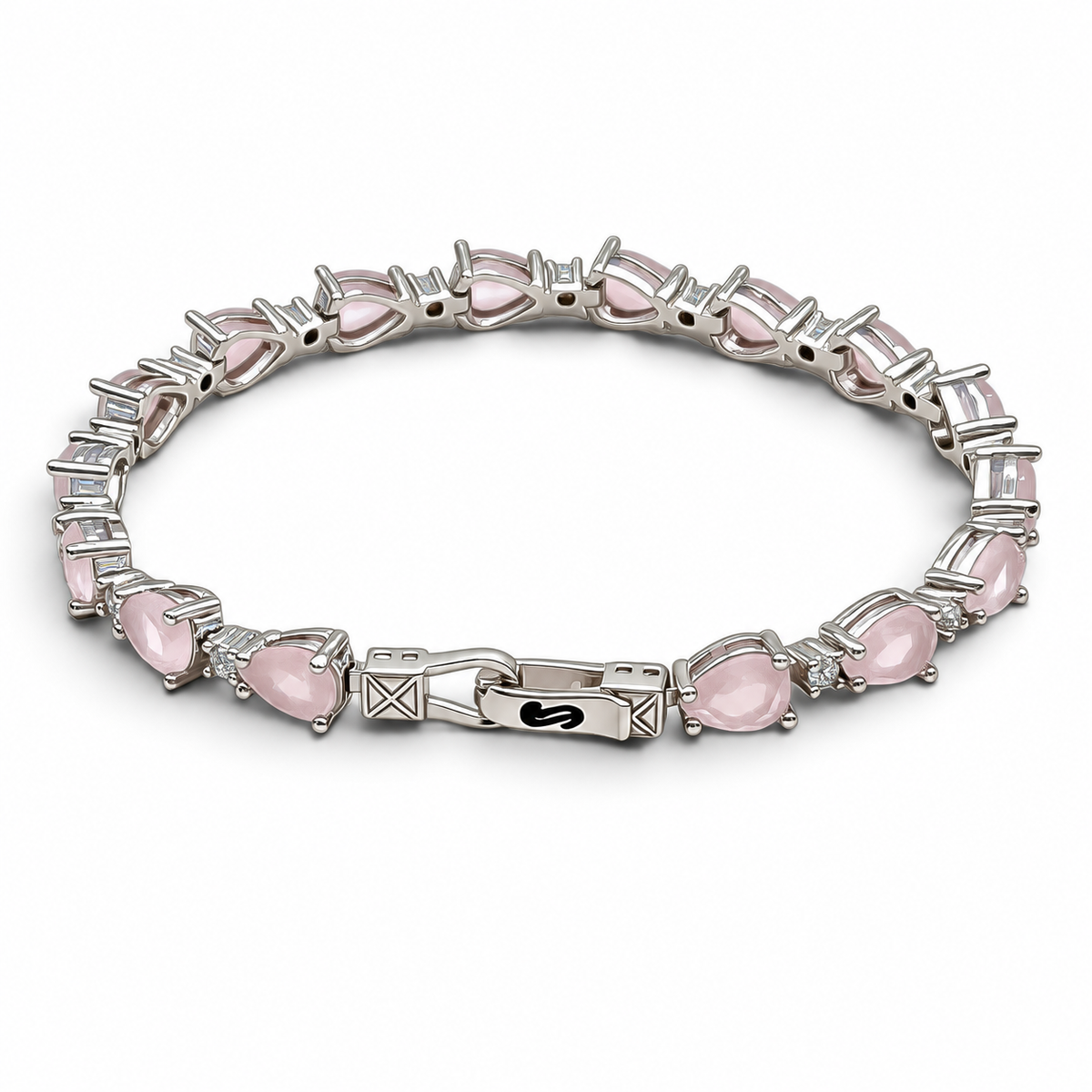 Pulsera Gota Cuarzo Rosa Plata Ley 925