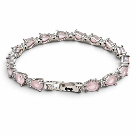 Pulsera Gota Cuarzo Rosa Plata Ley 925
