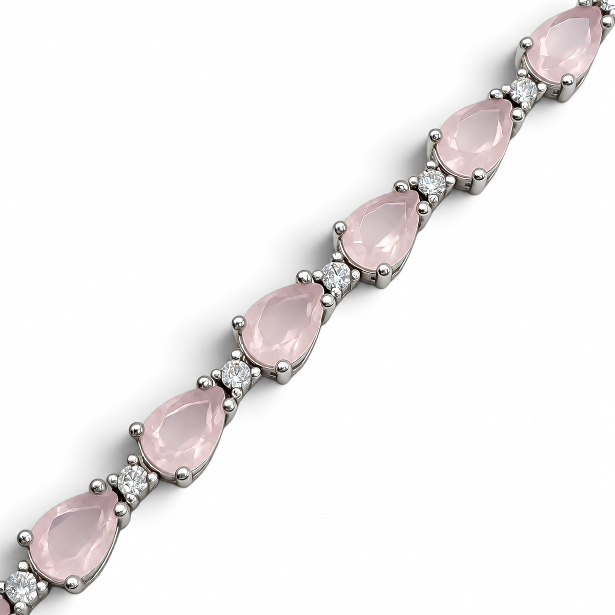 Pulsera Gota Cuarzo Rosa Plata Ley 925