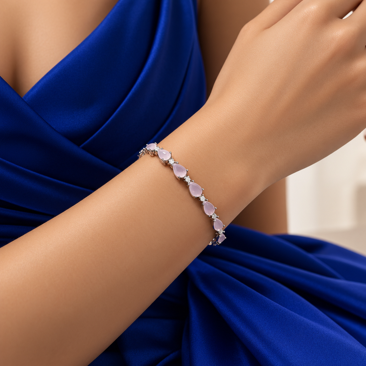 Pulsera Gota Cuarzo Rosa Plata Ley 925