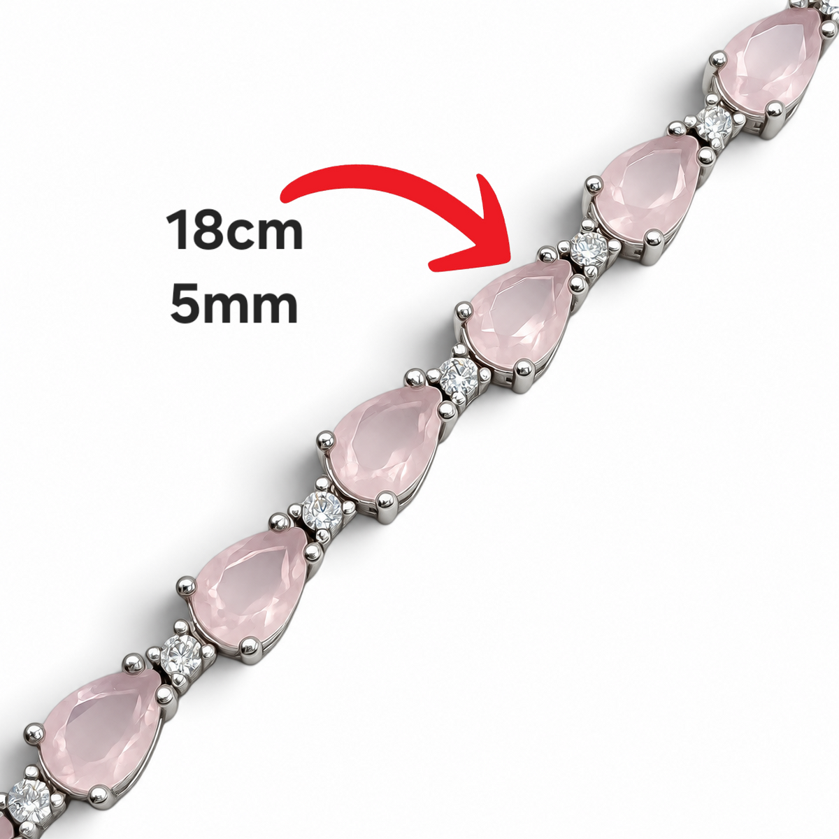 Pulsera Gota Cuarzo Rosa Plata Ley 925