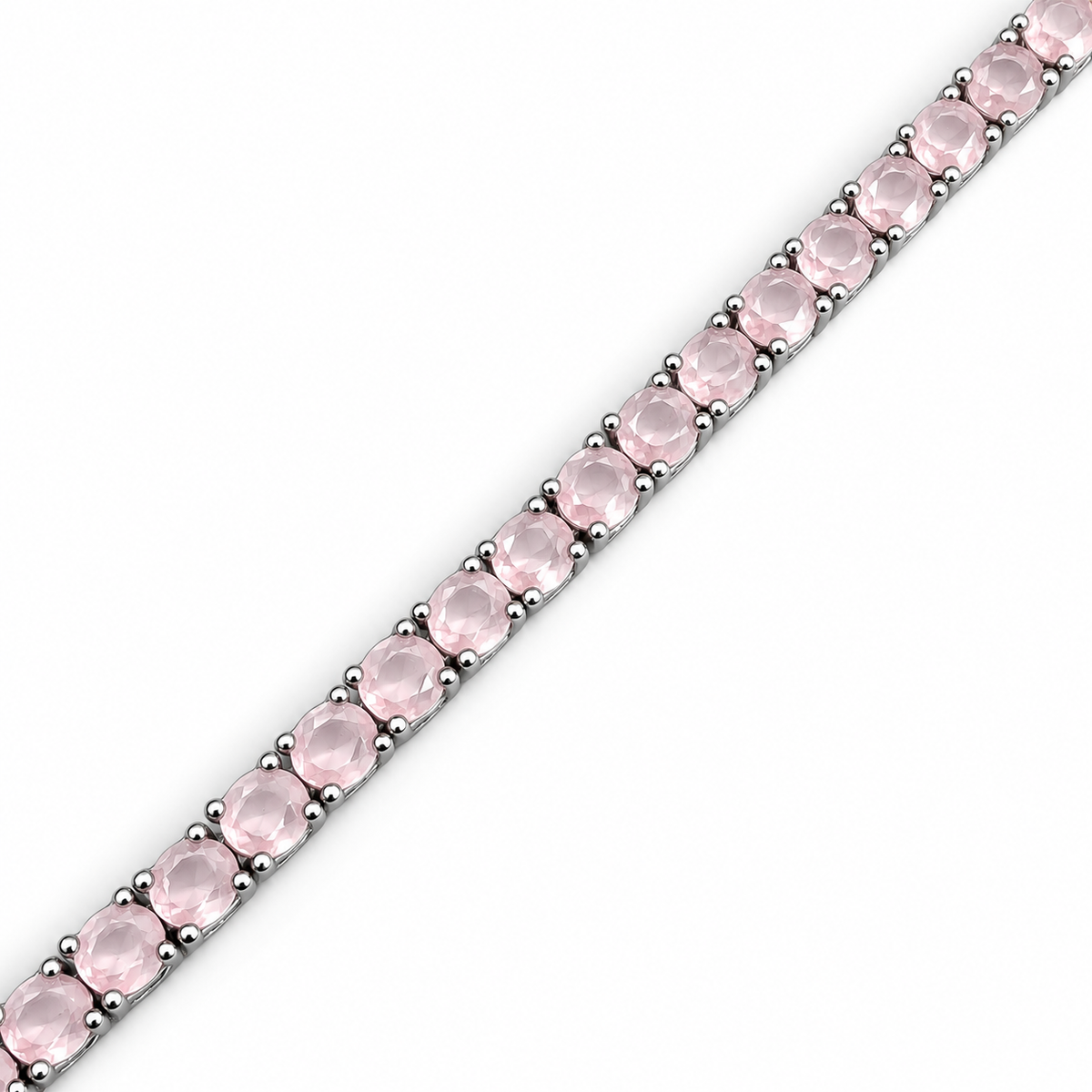 Pulsera Redonda Cuarzo Rosa Plata Ley 925
