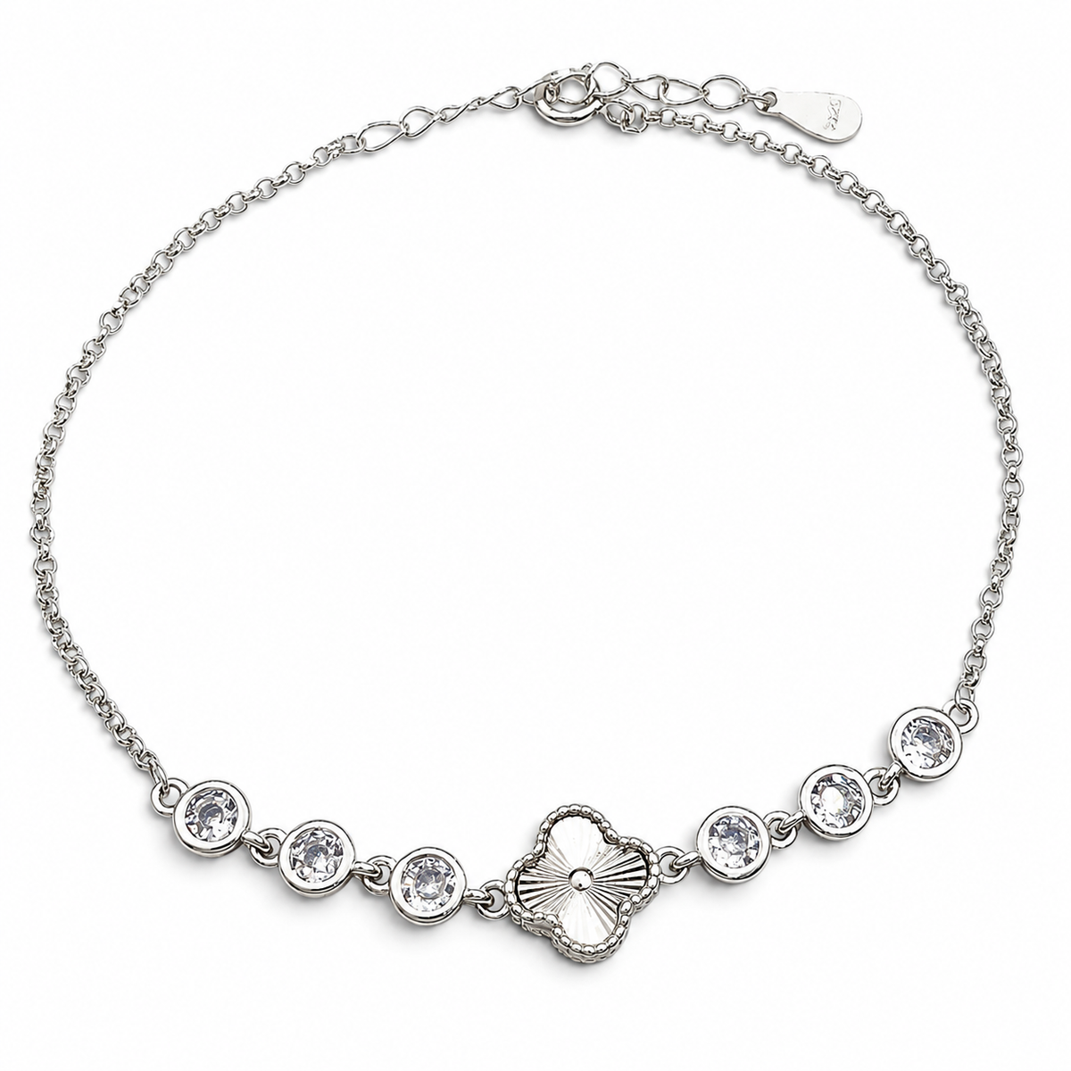 Pulsera Diamantada Zirconia 1 Trebol Plata Ley 925