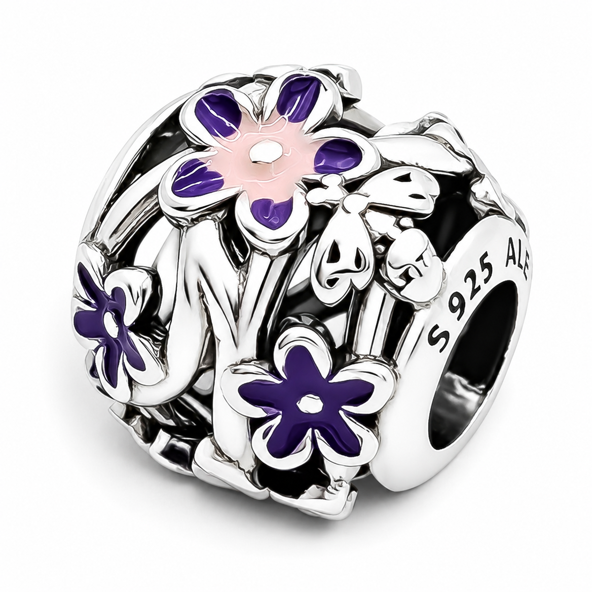 Charm Bola Flores Plata Ley 925