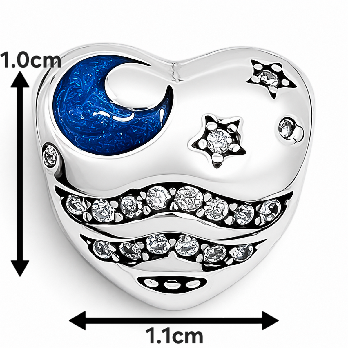 Charm Corazon Zirconia Luna Plata Ley 925