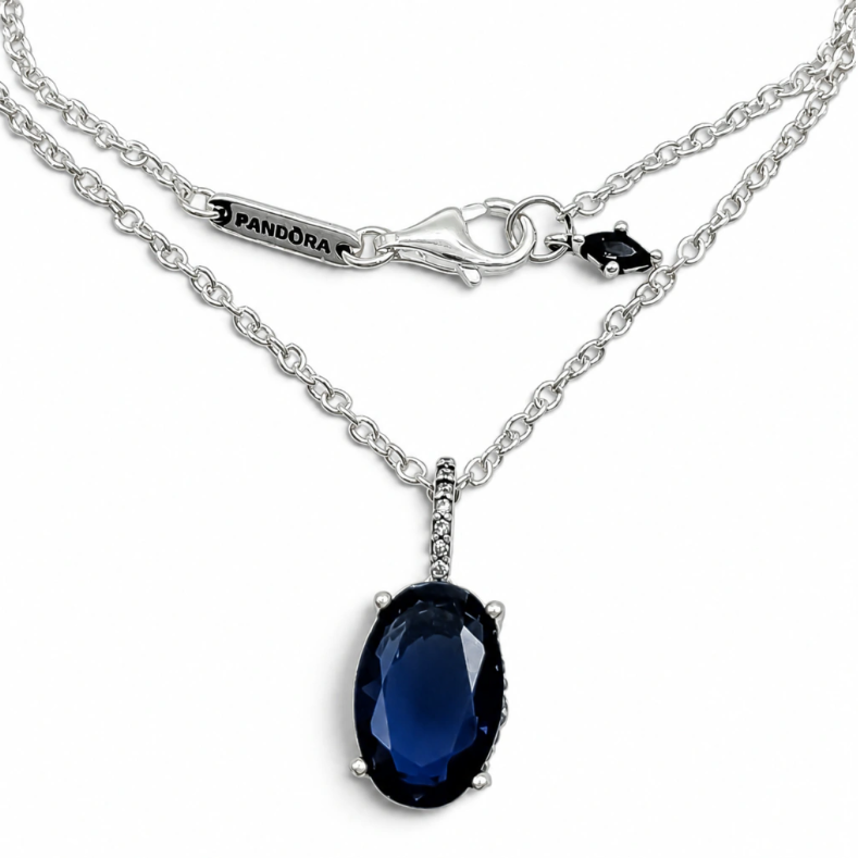 Collar Piedra Azul Pan Plata Ley 925