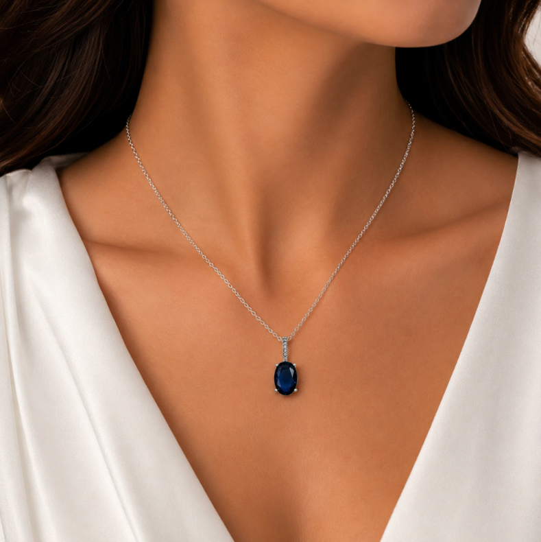 Collar Piedra Azul Pan Plata Ley 925