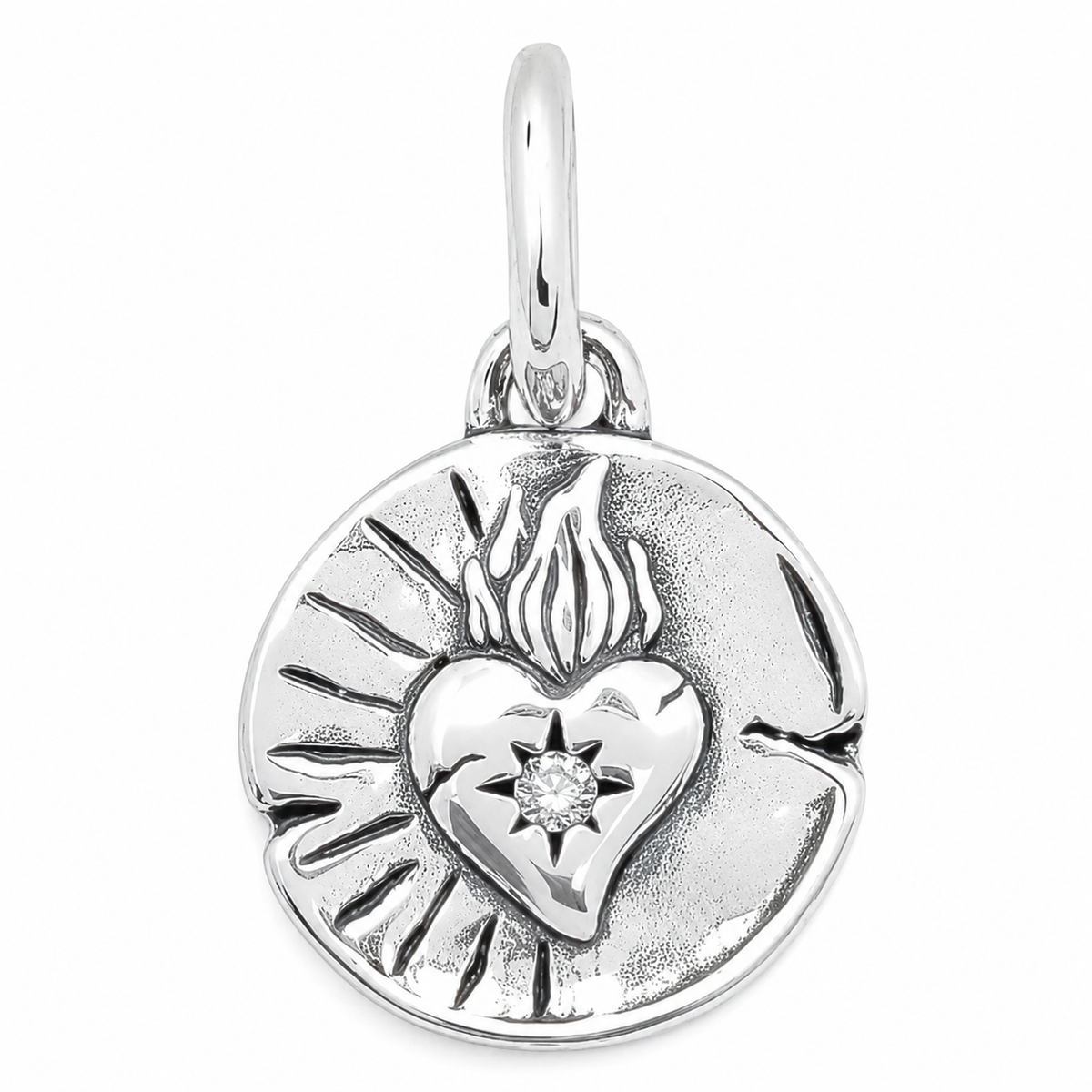 Charm Corazon Fuego Plata Ley 925