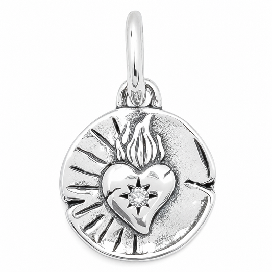 Charm Corazon Fuego Plata Ley 925
