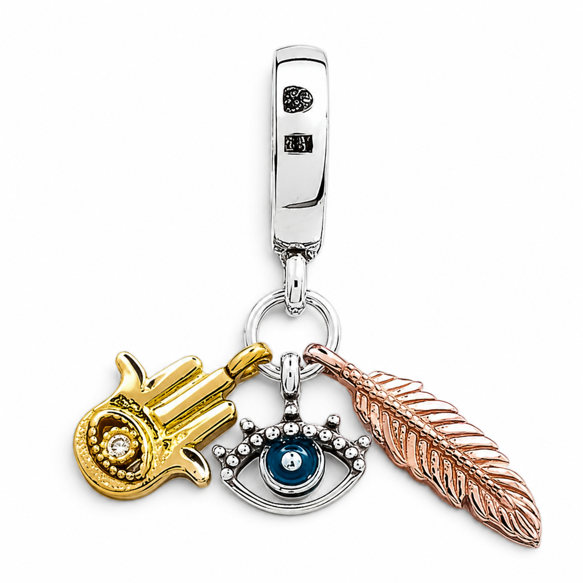 Charm Pluma Mano Ojo Plata Ley 925