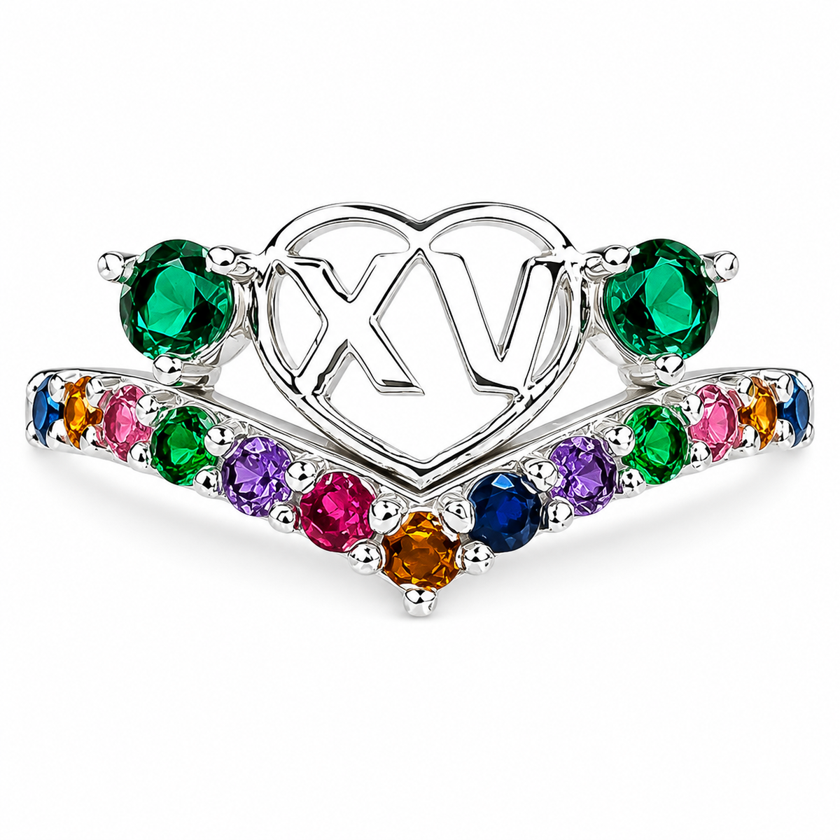 Anillo XV Verde Plata Ley 925