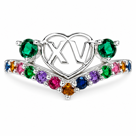 Anillo XV Verde Plata Ley 925