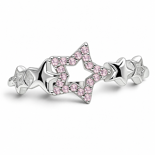 Anillo Estrella Rosa Plata Ley 925
