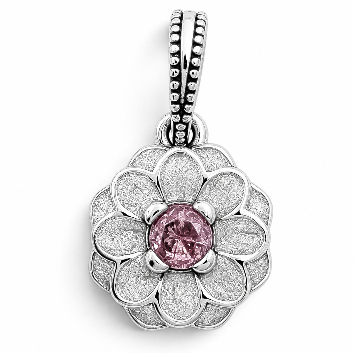 Charm Flor Rosa Plata Ley 925