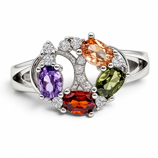 Anillo Zirconias Multicolor Plata Ley 925