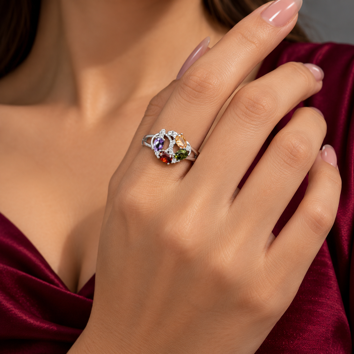 Anillo Zirconias Multicolor Plata Ley 925