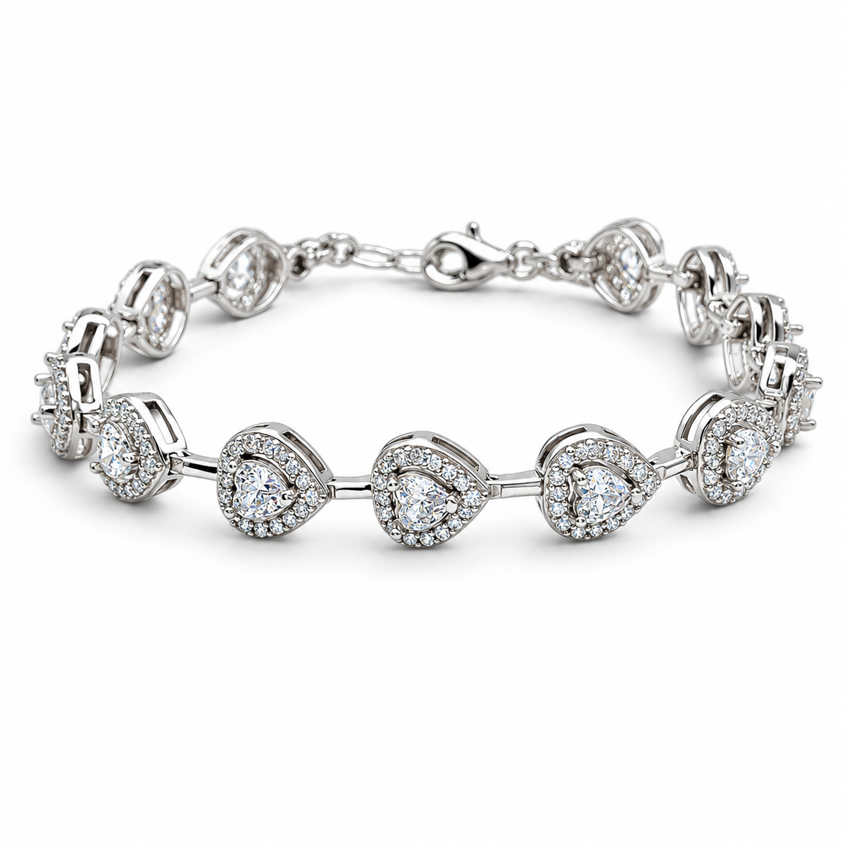 Pulsera Corazones Blancos Plata Ley 925